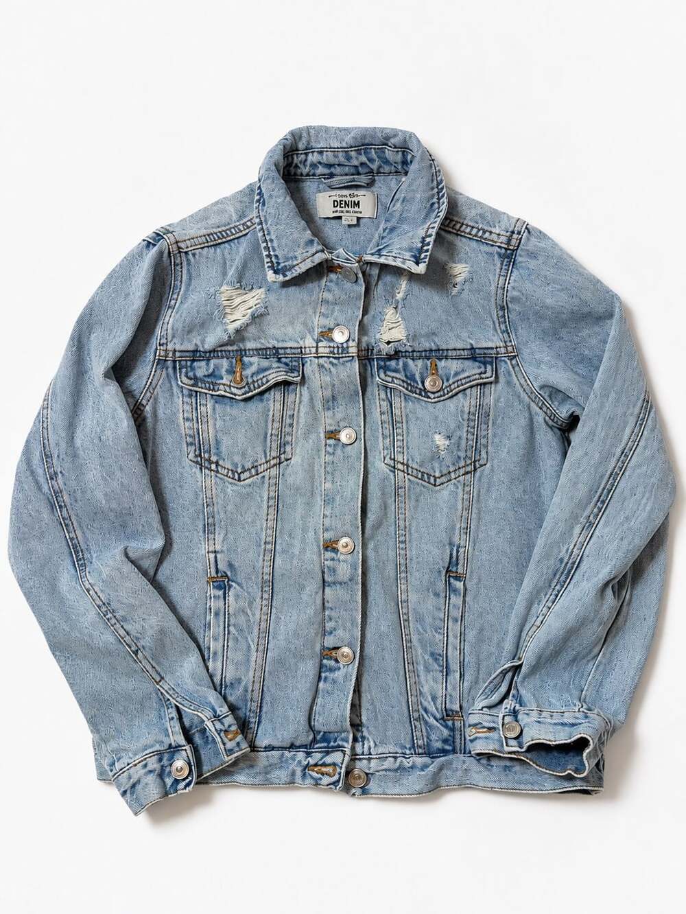 New Look 915 Generation Denim Jacket Size 14-15 Distressed Light Wash
